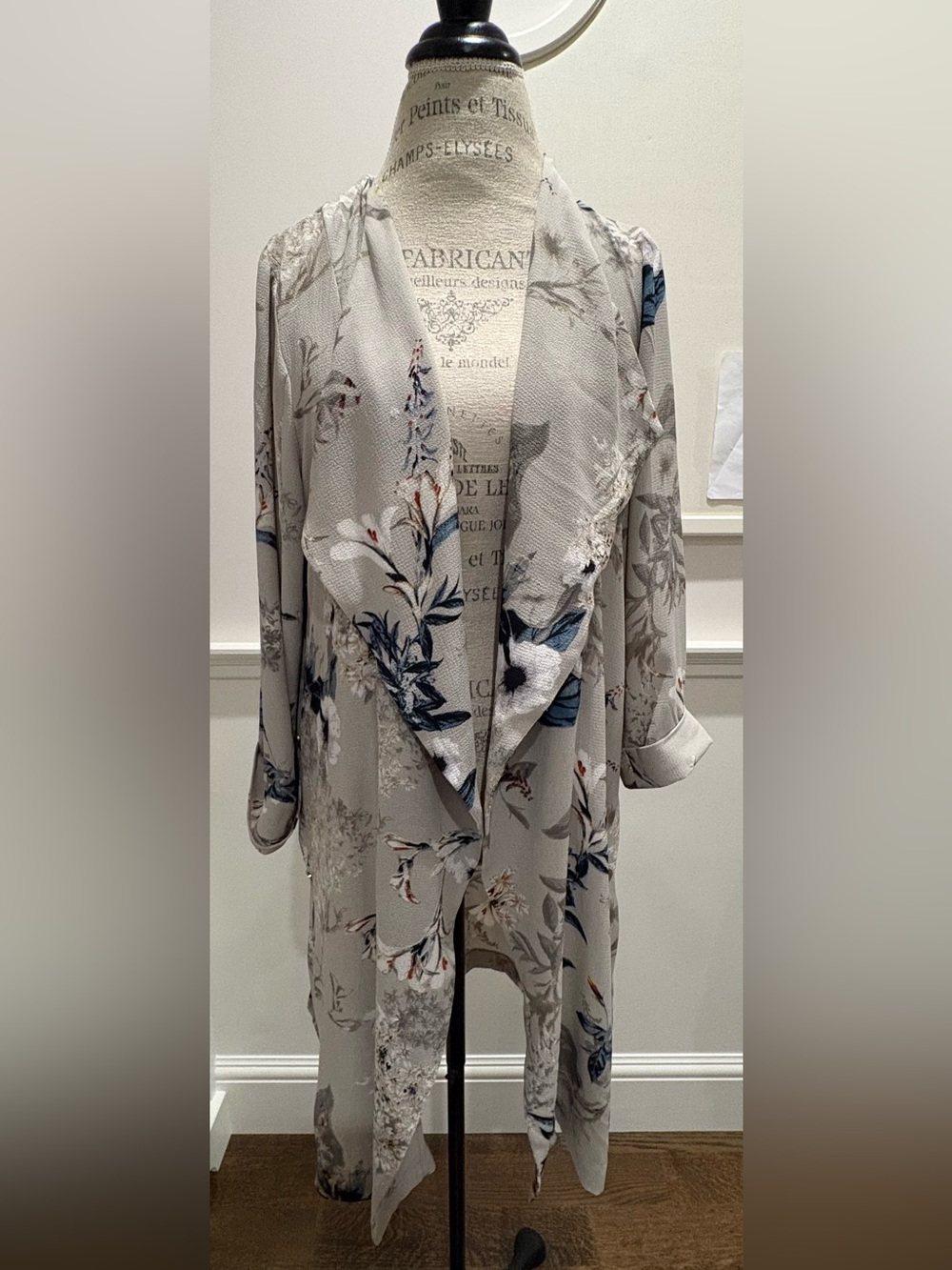 Light Gray Floral Drape Blazer